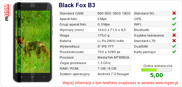 Dane telefonu Black Fox B3