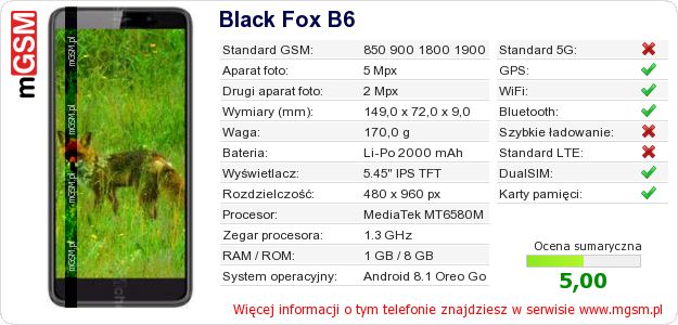 Dane telefonu Black Fox B6