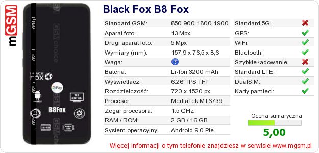 Dane telefonu Black Fox B8 Fox