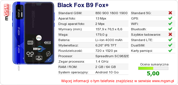 Dane telefonu Black Fox B9 Fox+ Dane telefonu Black Fox B9 Fox+