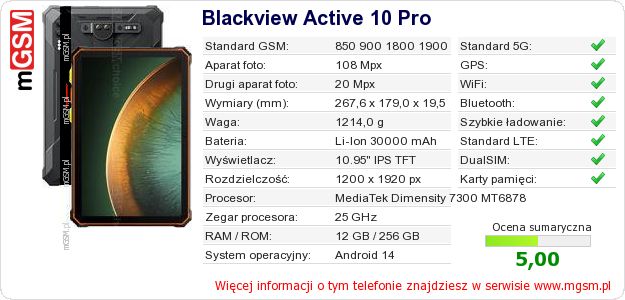 Dane telefonu Blackview Active 10 Pro