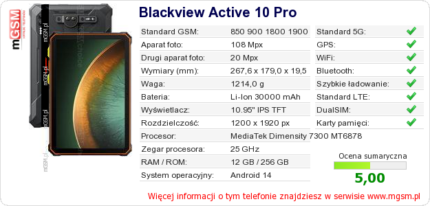 Dane telefonu Blackview Active 10 Pro Dane telefonu Blackview Active 10 Pro
