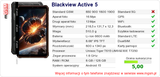 Dane telefonu Blackview Active 5