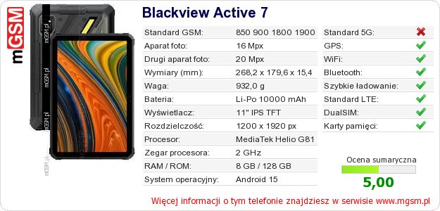 Dane telefonu Blackview Active 7