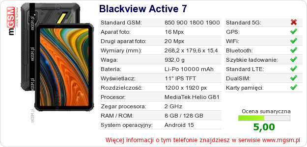 Dane telefonu Blackview Active 7 Dane telefonu Blackview Active 7