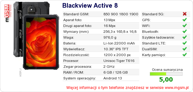 Dane telefonu Blackview Active 8 Dane telefonu Blackview Active 8