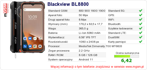 Dane telefonu Blackview BL8800