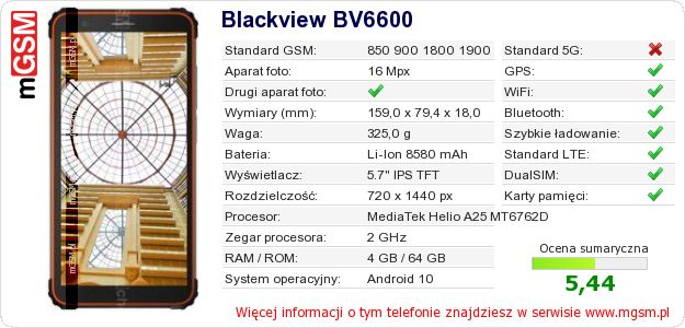 Dane telefonu Blackview BV6600