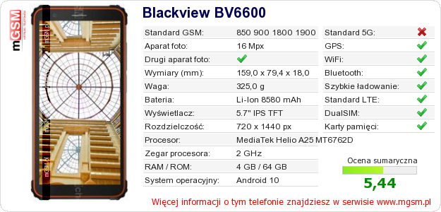 Dane telefonu Blackview BV6600
