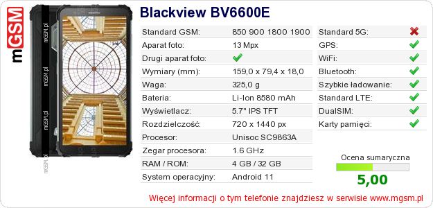 Dane telefonu Blackview BV6600E