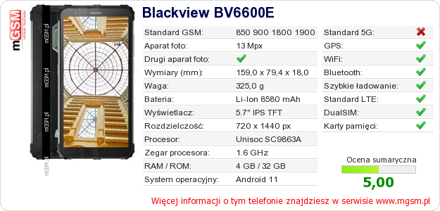 Dane telefonu Blackview BV6600E Dane telefonu Blackview BV6600E
