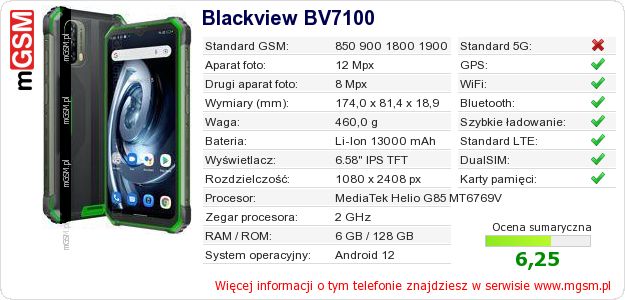 Dane telefonu Blackview BV7100