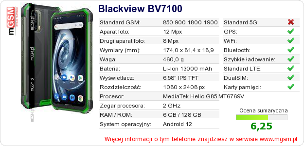 Dane telefonu Blackview BV7100