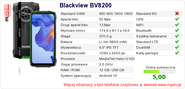 Dane telefonu Blackview BV8200