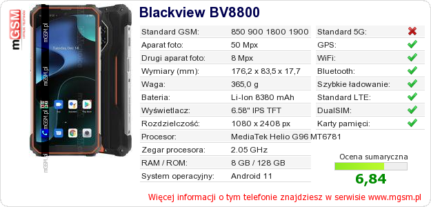 Dane telefonu Blackview BV8800