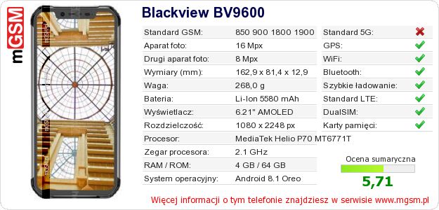 Dane telefonu Blackview BV9600 Dane telefonu Blackview BV9600