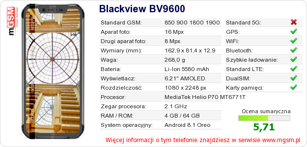 Dane telefonu Blackview BV9600