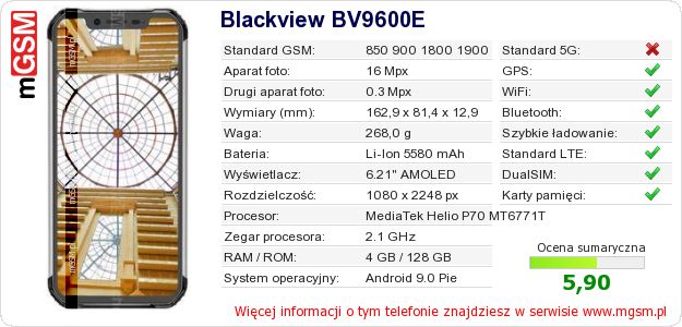 Dane telefonu Blackview BV9600E