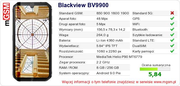 Dane telefonu Blackview BV9900
