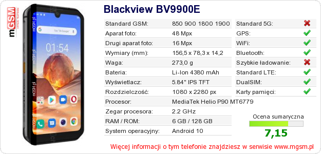 Dane telefonu Blackview BV9900E