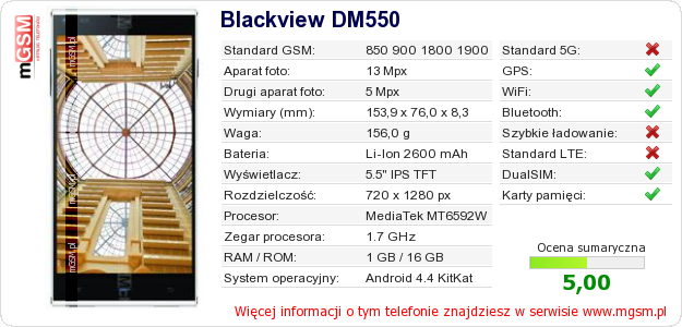 Dane telefonu Blackview DM550