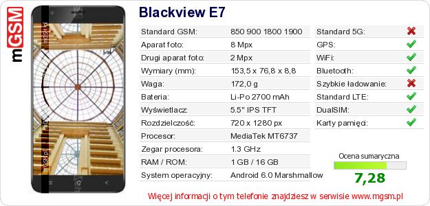 Dane telefonu Blackview E7 Dane telefonu Blackview E7
