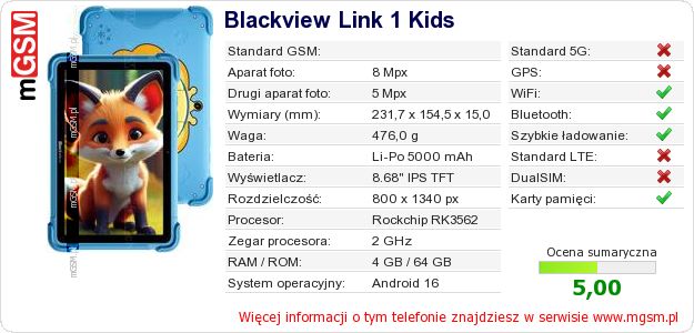Dane telefonu Blackview Link 1 Kids
