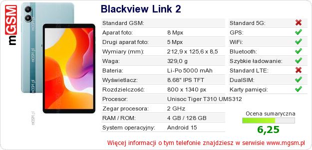 Dane telefonu Blackview Link 2