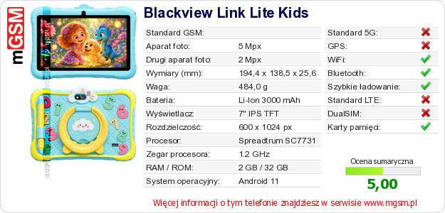 Dane telefonu Blackview Link Lite Kids Dane telefonu Blackview Link Lite Kids