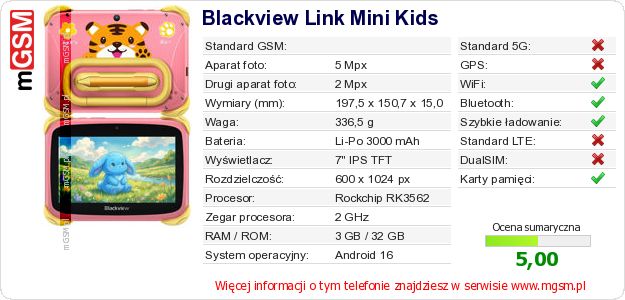 Dane telefonu Blackview Link Mini Kids