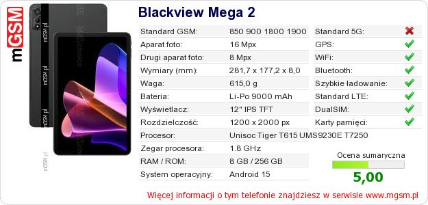 Dane telefonu Blackview Mega 2