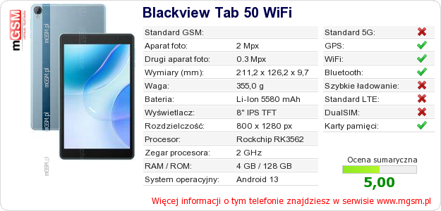 Dane telefonu Blackview Tab 50 WiFi