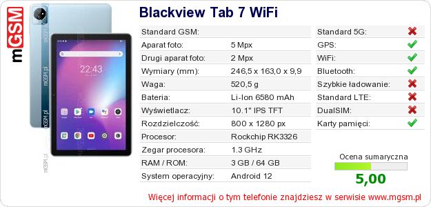 Dane telefonu Blackview Tab 7 WiFi Dane telefonu Blackview Tab 7 WiFi
