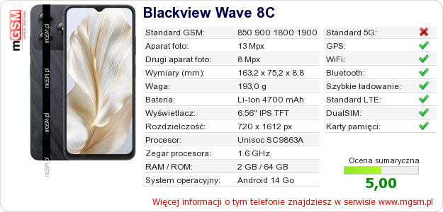 Dane telefonu Blackview Wave 8C