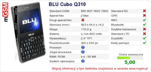 Dane telefonu BLU Cubo Q310