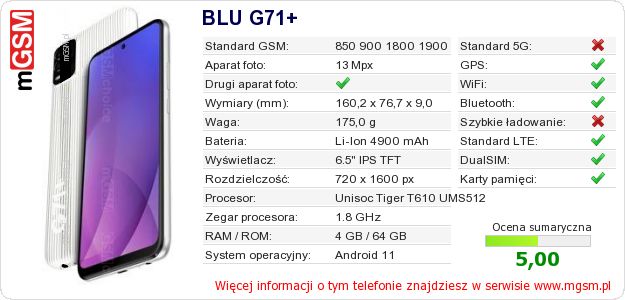 Dane telefonu BLU G71+ Dane telefonu BLU G71+