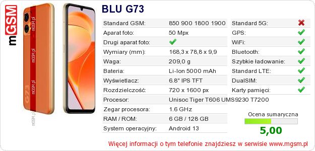 Dane telefonu BLU G73