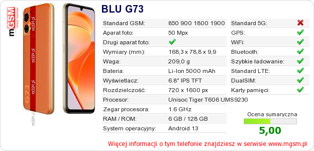 Dane telefonu BLU G73