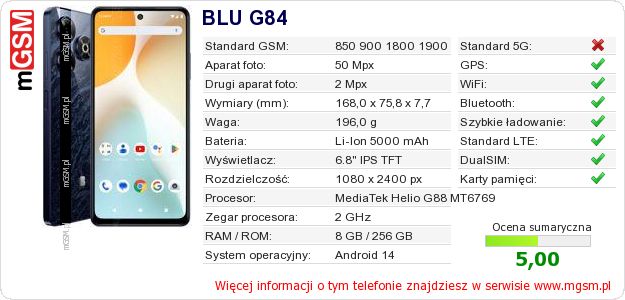 Dane telefonu BLU G84 Dane telefonu BLU G84
