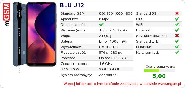 Dane telefonu BLU J12