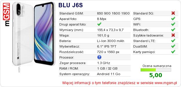 Dane telefonu BLU J6S