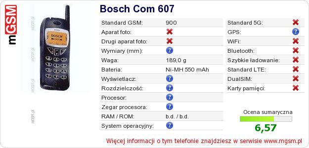 Dane telefonu Bosch Com 607 Dane telefonu Bosch Com 607