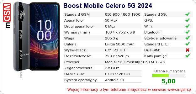 Dane telefonu Boost Mobile Celero 5G 2024