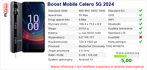 Dane telefonu Boost Mobile Celero 5G 2024