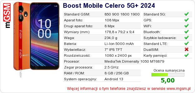 Dane telefonu Boost Mobile Celero 5G+ 2024