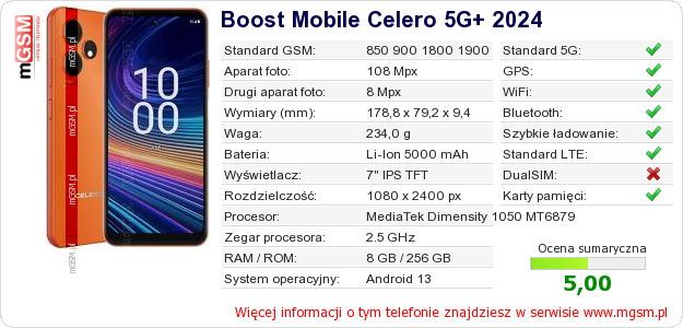 Dane telefonu Boost Mobile Celero 5G+ 2024