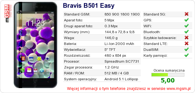 Dane telefonu Bravis B501 Easy Dane telefonu Bravis B501 Easy