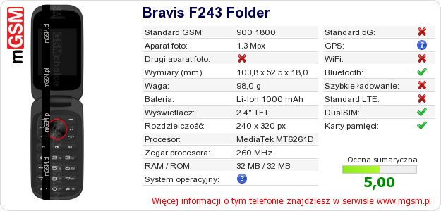 Dane telefonu Bravis F243 Folder