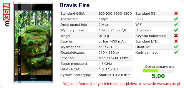 Dane telefonu Bravis Fire