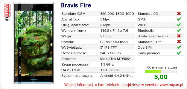Dane telefonu Bravis Fire